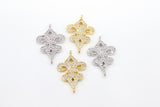 CZ Pave Gold Crown Connector, Silver Fleur De Leis Filigree Links #2654, 2 Loop Dainty Louisiana Jewelry