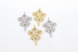 CZ Pave Gold Crown Connector, Silver Fleur De Leis Filigree Links #2654, 2 Loop Dainty Louisiana Jewelry