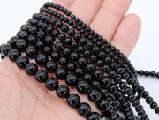 Natural Black Agate Beads, Smooth Shiny Round Black Beads BS# 28, Grade A in sizes 4 mm 6 mm 8mm 10mm