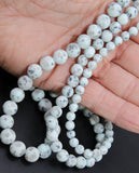 Natural Baby Blue Kiwi Beads, Frosted Sesame Round Blue BS# 31, Black Spot Lotus Jasper Beads