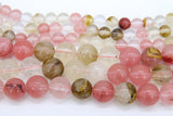 Watermelon Quartz Beads, Smooth Round Pink Beige White Beads BS #39, sizes in 6 mm 8 mm 15.75 inch Strands