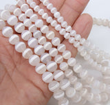 DZI White Stripe Beads, Natural Tibetian Smooth Round Band Beads BS #35, sizes 6 mm 8 mm or 10 mm 15 inch Strands