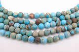 Natural Imperial Matte Blue Turquoise Jasper Beads, Frosted Sea Sediment Round Beige Beads BS #32, size 8mm 15 in FULL Strands