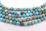 Natural Imperial Matte Blue Turquoise Jasper Beads, Frosted Sea Sediment Round Beige Beads BS #32, size 8mm 15 in FULL Strands