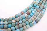 Natural Imperial Matte Blue Turquoise Jasper Beads, Frosted Sea Sediment Round Beige Beads BS #32, size 8mm 15 in FULL Strands