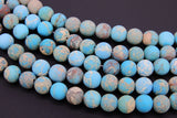 Natural Imperial Matte Blue Turquoise Jasper Beads, Frosted Sea Sediment Round Beige Beads BS #32, size 8mm 15 in FULL Strands