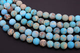 Natural Imperial Matte Blue Turquoise Jasper Beads, Frosted Sea Sediment Round Beige Beads BS #32, size 8mm 15 in FULL Strands