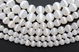 DZI White Stripe Beads, Natural Tibetian Smooth Round Band Beads BS #35, sizes 6 mm 8 mm or 10 mm 15 inch Strands