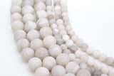 Natural White Agate Beads, Smooth Matte Agate Round Frosted Beads BS #36, sizes in 6 mm 8 mm 10 mm 15 inch Strands