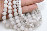 Natural White Agate Beads, Smooth Matte Agate Round Frosted Beads BS #36, sizes in 6 mm 8 mm 10 mm 15 inch Strands