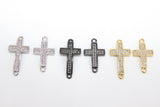 Gold CZ Micro Pave Cross Connector, Silver Cross Links for Bracelet or Necklace #152, Black Clear Cubic Zirconia Beads