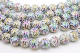 Gold and White Beads, Shimmery Smooth Purple Green Mardi Gras Tiger Stripe Rainbow Beads BS #46, sizes 10 mm 11 inch Strands