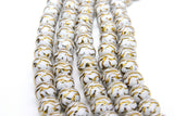 Gold and White Beads, Shimmery Smooth Tiger Stripe Beads BS #47, sizes 10 mm 11 inch Strands