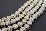 Gold and White Beads, Shimmery Smooth Tiger Stripe Beads BS #47, sizes 10 mm 11 inch Strands