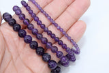 Natural Amethyst Beads, Smooth Round Purple Beads BS #73, sizes 4 mm 6 mm 8mm