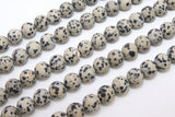 Natural Dalmatian Frosted Beads, Smooth Round Matte Black and Beige Jasper Beads, BS #52