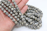 Natural Dalmatian Frosted Beads, Smooth Round Matte Black and Beige Jasper Beads, BS #52