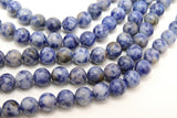 White and Blue Jasper Beads, Royal Sky Blue Spotted Round Beads BS #53, sizes 8 mm 15.75 inch Strands
