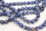 White and Blue Jasper Beads, Royal Sky Blue Spotted Round Beads BS #53, sizes 8 mm 15.75 inch Strands