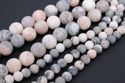 Natural Pink Zebra Frosted Beads, Round Matte Gray and Pink Peach Jasper Beads BS #54, sizes in 6 mm 8 mm 10 mm 15.5 inch FULL Strands