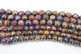 Natural Tiger Eye Beads, Shimmery AB Multi Faceted Plated Titanium Color Beads BS #56, sizes 6 mm 8 mm 15.3 inch Strands