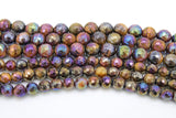 Natural Tiger Eye Beads, Shimmery AB Multi Faceted Plated Titanium Color Beads BS #56, sizes 6 mm 8 mm 15.3 inch Strands