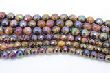 Natural Tiger Eye Beads, Shimmery AB Multi Faceted Plated Titanium Color Beads