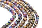 Natural Tiger Eye Beads, Shimmery AB Multi Faceted Plated Titanium Color Beads BS #56, sizes 6 mm 8 mm 15.3 inch Strands