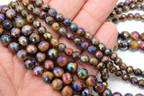 Natural Tiger Eye Beads, Shimmery AB Multi Faceted Plated Titanium Color Beads BS #56, sizes 6 mm 8 mm 15.3 inch Strands