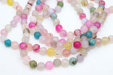 Natural Agate Beads, Faceted Pink Blue and White Agate Round Beads BS #81, Dragon Vein Beads sizes in 10 mm 14 inch Strands