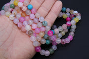 Natural Agate Beads, Faceted Pink Blue and White Agate Round Beads BS #81, Dragon Vein Beads sizes in 10 mm 14 inch Strands