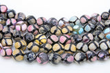Tibetan Natural Faceted Agate Beads, DZI Fire Agate BS #69, Black Pink and Blue Colorful Beads