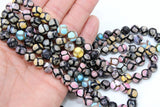 Tibetan Natural Faceted Agate Beads, DZI Fire Agate BS #69, Black Pink and Blue Colorful Beads