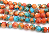 Fossil Beads, Smooth Round Dyed Blue, Orange