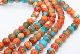 Fossil Beads, Smooth Round Dyed Blue, Orange