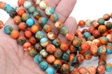 Fossil Beads, Smooth Round Dyed Blue, Orange