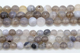 Natural Striped Faceted Agate Beads, White to Gray Banded Beads BS #59, sizes in 8mm 10 mm 15 inch Strands