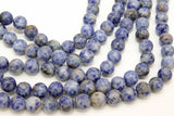 Natural Blue Spot Jasper Beads, White and Blue Smooth Round Beads BS #51, sizes 6 mm or 10 mm 15.75 inch Strands