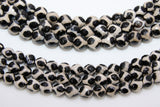 Tibetan Natural Faceted Agate Beads, DZI Agate Black and Beige White Color Beads BS #65, sizes 6 mm 8 mm or 10 mm 15 inch FULL Strands