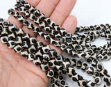 Tibetan Natural Faceted Agate Beads, DZI Agate Black and Beige White Color Beads BS #65, sizes 6 mm 8 mm or 10 mm 15 inch FULL Strands