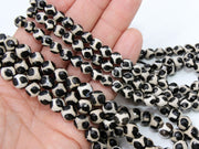 Tibetan Natural Faceted Agate Beads, DZI Agate Black and Beige White Color Beads BS #65, sizes 6 mm 8 mm or 10 mm 15 inch FULL Strands