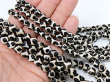 Tibetan Natural Faceted Agate Beads, DZI Agate Black and Beige White Color Beads BS #65, sizes 6 mm 8 mm or 10 mm 15 inch FULL Strands