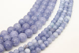 Natural Blue Quartz Beads, Smooth Baby Blue Gray Round Beads BS# 67, sizes in 6 mm or 10 mm 15.75 inch Strands