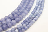 Natural Blue Quartz Beads, Smooth Baby Blue Gray Round Beads BS #67, sizes in 6 mm or 10 mm 15.75 inch Strands