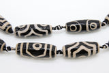 Tibetan DZI Tube Agate Beads, Long Oval Black and Creamy White Oblong Beads Eye Pattern sold individually, 10 x 28 mm