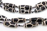 Tibetan DZI Tube Agate Beads, Long Oval Black and Creamy White Beads BS #76, Turtle Pattern