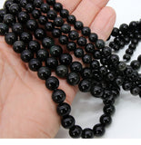 Natural Black Obsidian Beads, Smooth Shiny Round Black Beads BS #77, Grade AA sizes 6 mm 8mm or 10mm