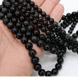 Natural Black Obsidian Beads, Smooth Shiny Round Black Beads BS# 77, Grade AA sizes 6 mm 8mm or 10mm