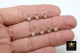 CZ Micro Pave Gold Star Charms, Silver Mini Star Dangles #14, Cubic Zirconia Small Mini Stars