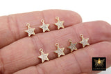 CZ Micro Pave Gold Star Charms, Silver Mini Star Dangles #14, Cubic Zirconia Small Mini Stars